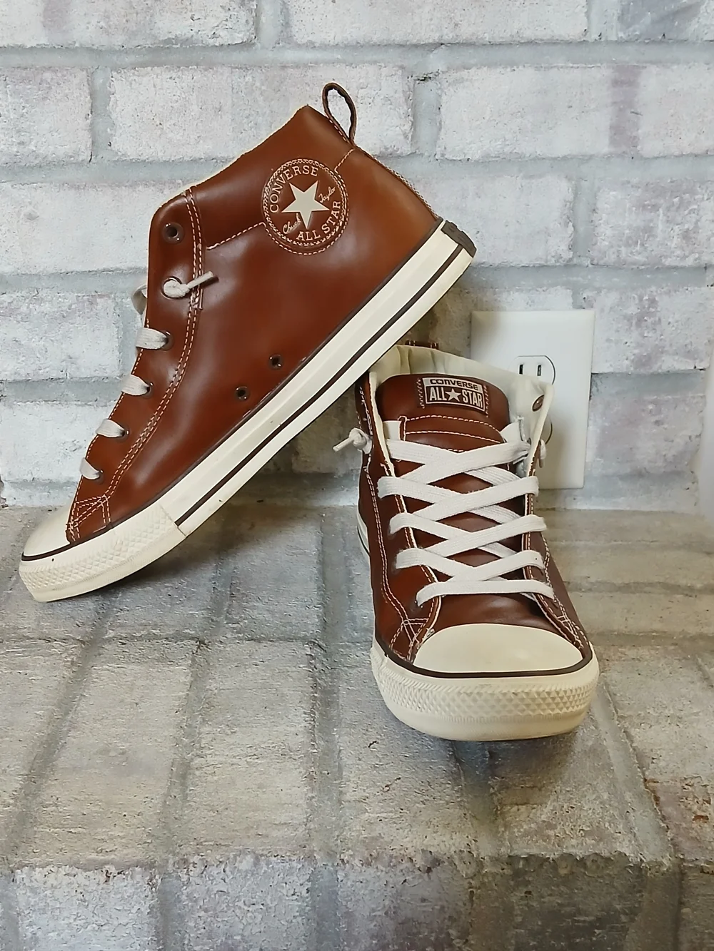 Converse Brown Leather High-Top Sneakers with White Accents